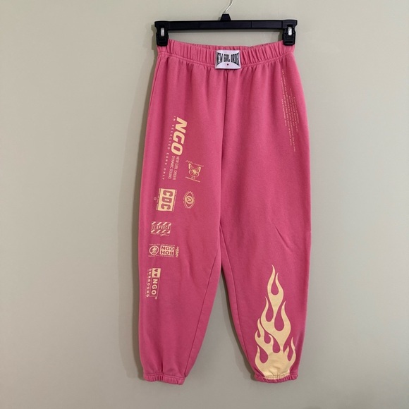 New Girl Order pink Joggers sweats with Flame Design size 10 juniors graphic - Picture 2 of 10